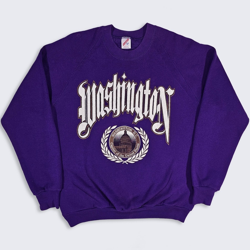 Washington DC Vintage 90s Jerzees Purple Crewneck Sweatshirt